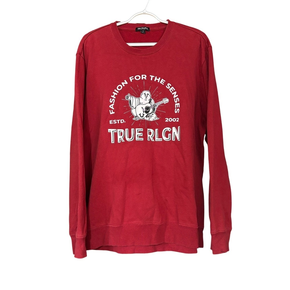True Religion Men's size 2XL Crewneck Sweatshirt Graphic Print Buddha Cotton